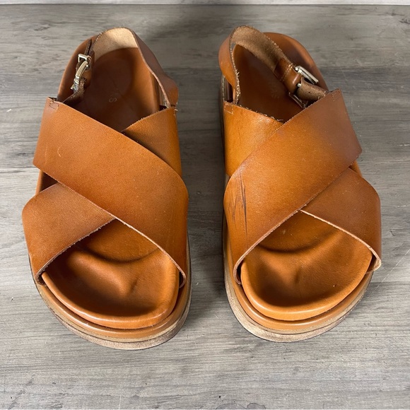 Alohas Women 8.5โ9 EU39 Tan Brown Leather Sandals Cross Strap Platform Slingback - Picture 6 of 15